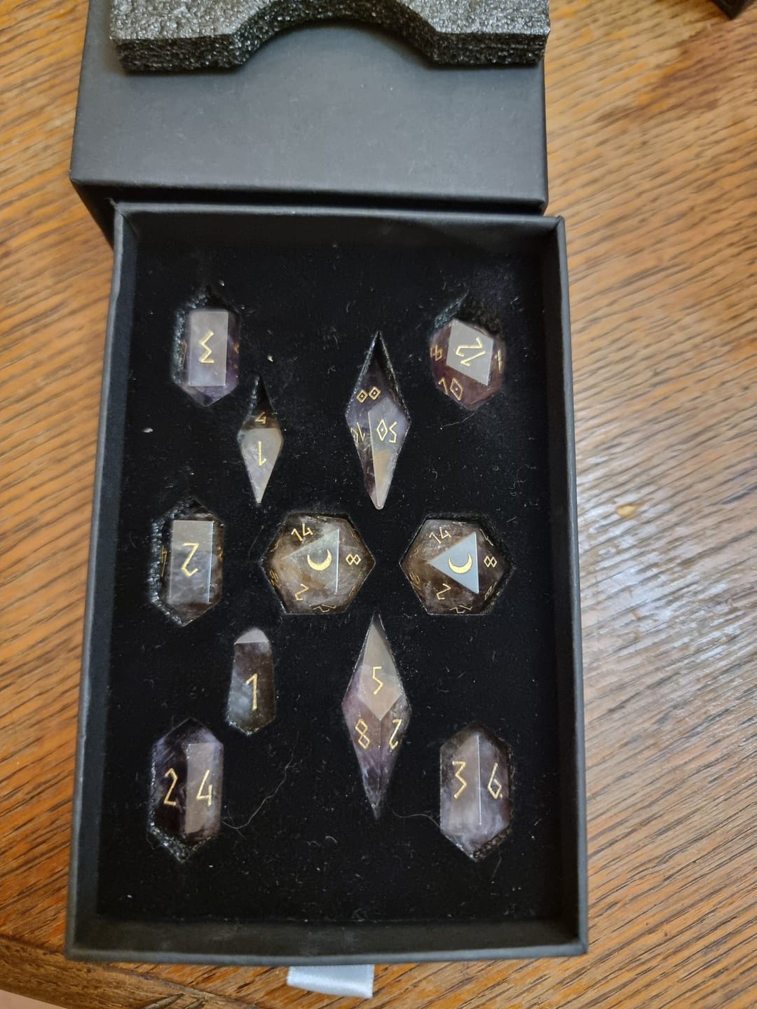Customer photo review of URWizards D&D Ametrine Gemstone Dice Set Crystal Shape