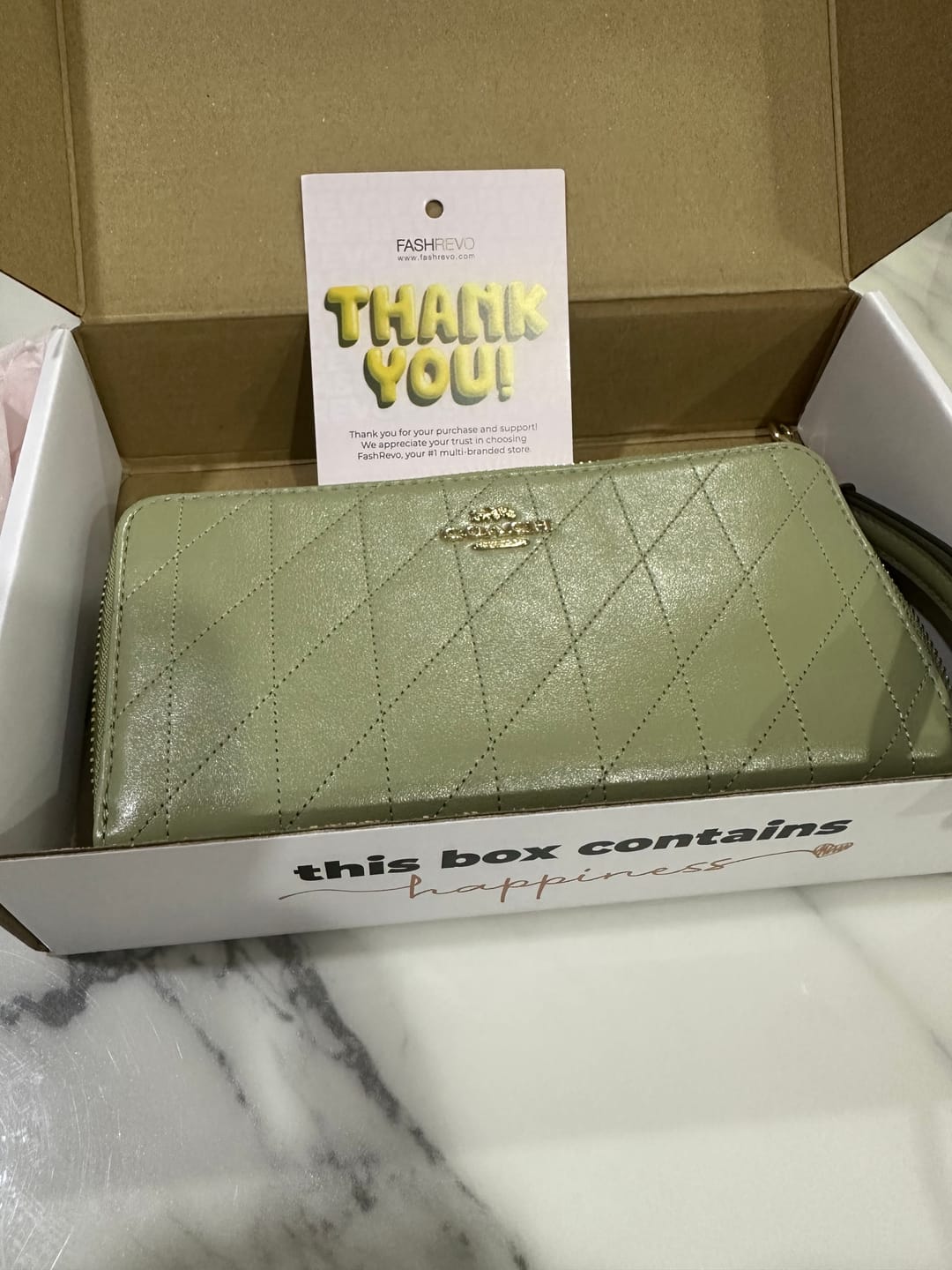 Customer photo review of Coach Long Zip Around Wallet With Quilting In Pistachio CEL63