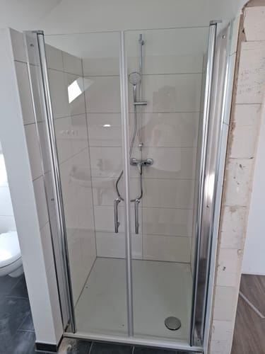 Customer photo review of SONNI Dusche Nischentür Doppel Pendeltür Schwingtür Rahmenlos ESG Glas 80-120cm Höhe 195cm