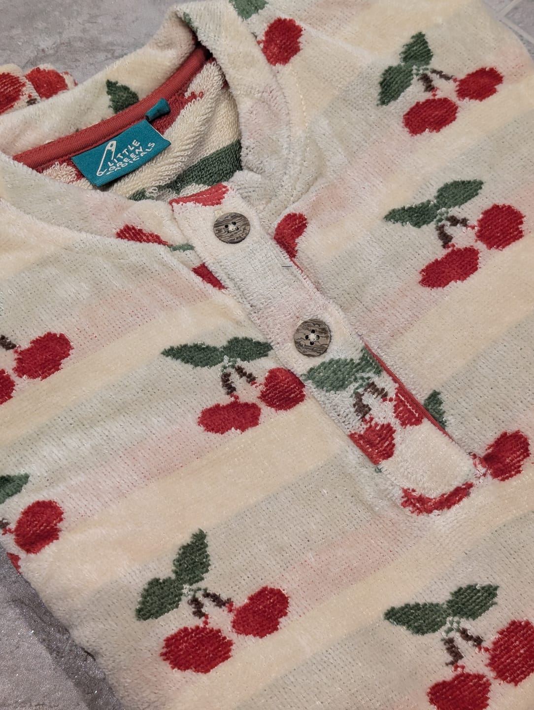 Customer photo review of Little Cherries Towelling Romper