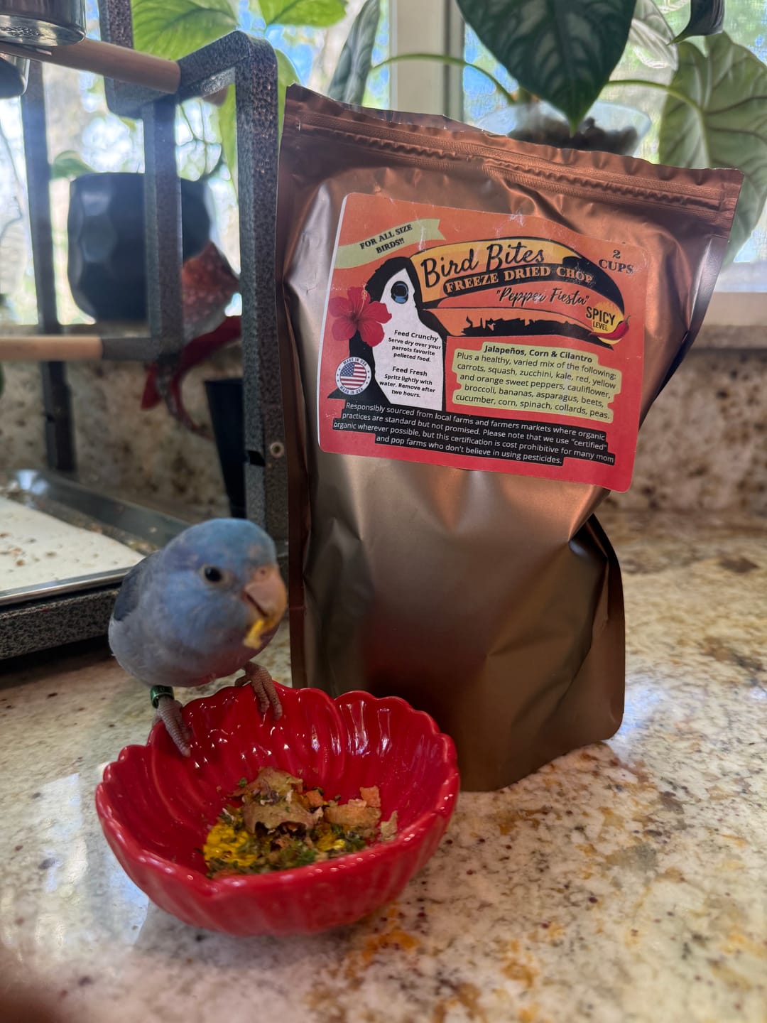 Customer photo review of Freeze Dried Bird Chop – Healthy Daily Food for Parakeets, Cockatiels & Parrots