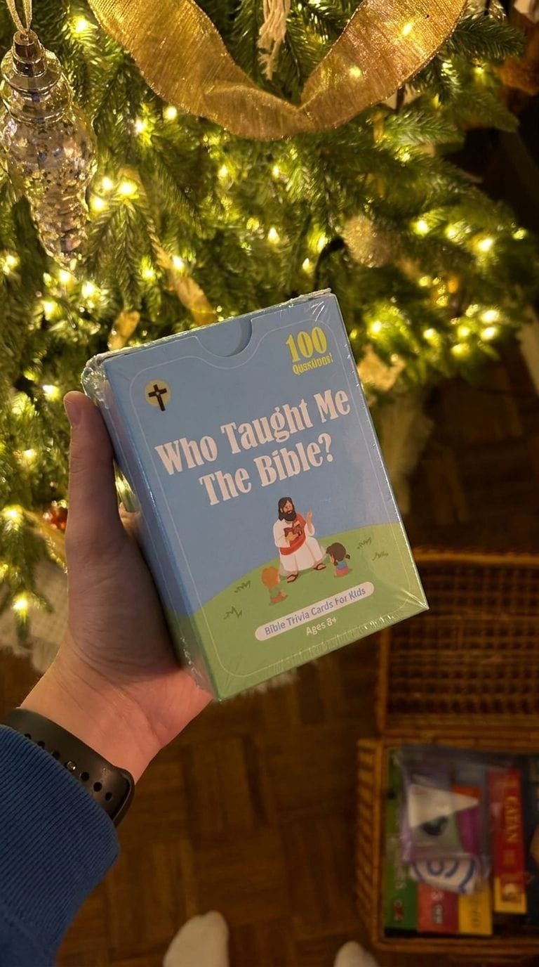 Customer photo review of Who Taught Me The Bible? Christian Family Game Cards (100+ Unique Questions)