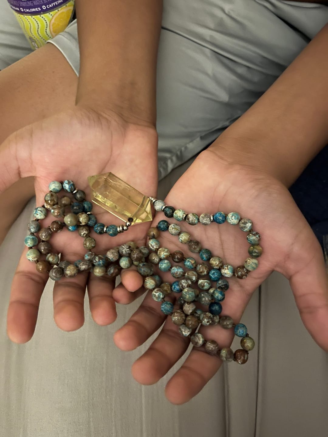 Customer photo review of Natural Citrine Double Point Pendant with Ocean Jasper Stone Beads Necklace