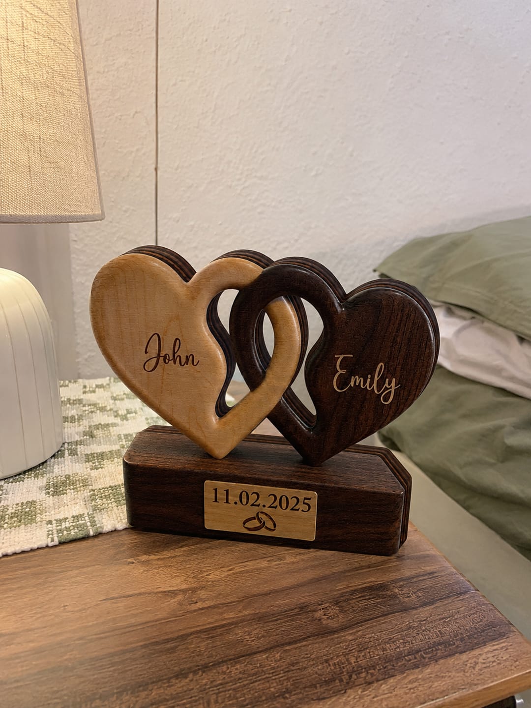 Customer photo review of Interlocking Hearts Couple - Personalized Customized 3-layered Wooden Plaque -Anniversary Keepsake Gift For Couples, Wife, Husband