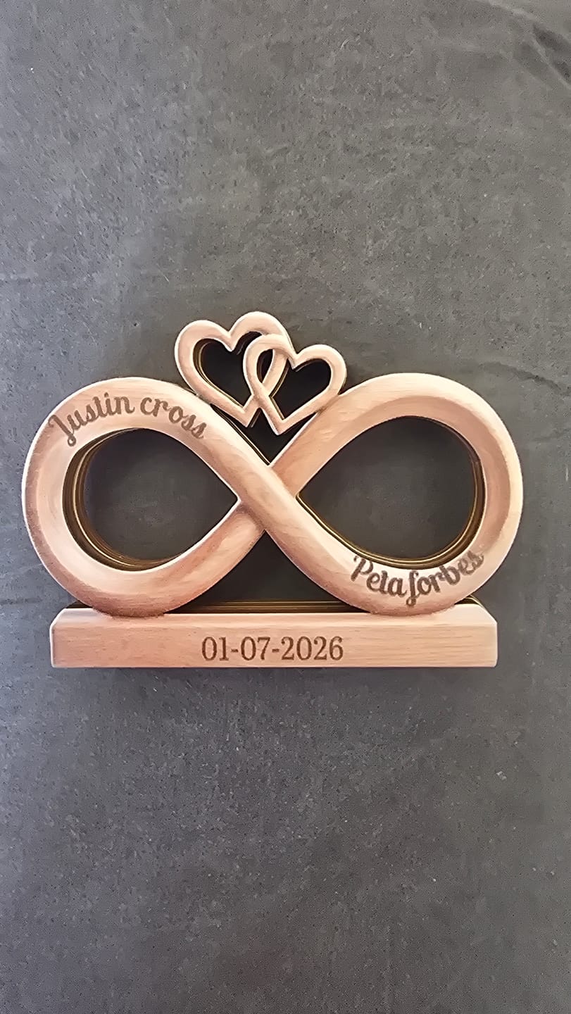 Customer photo review of Personalized Infinity Heart Wooden Block: Custom Couple Names Anniversary Desk Sign
