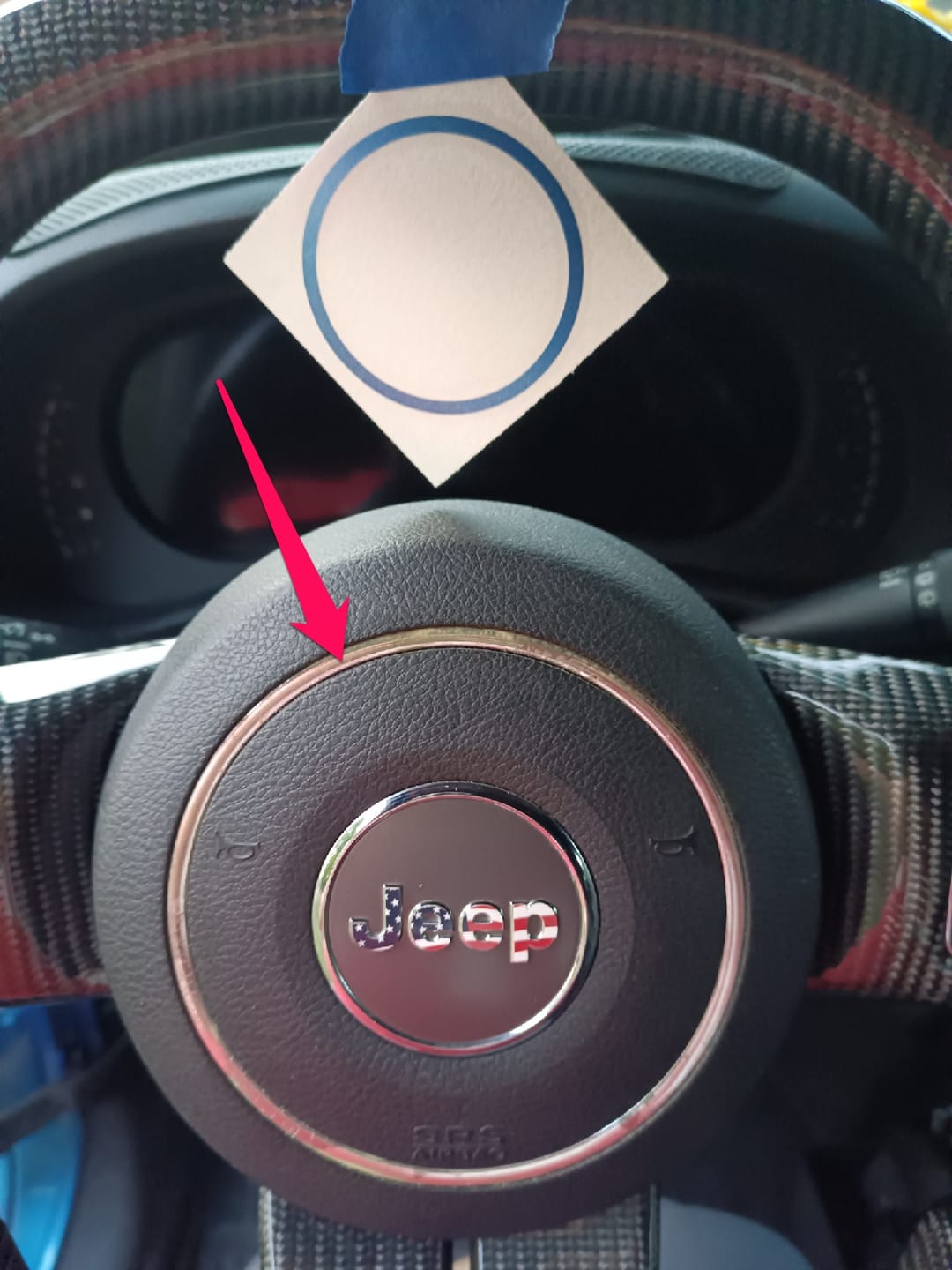 Customer photo review of Center Ring Steering Wheel Vinyl Overlay Cover for Jeep | Fits Jeep Models