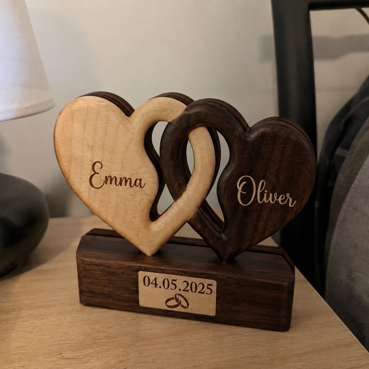 Customer photo review of Interlocking Hearts Couple - Personalized Customized 3-layered Wooden Plaque -Anniversary Keepsake Gift For Couples, Wife, Husband