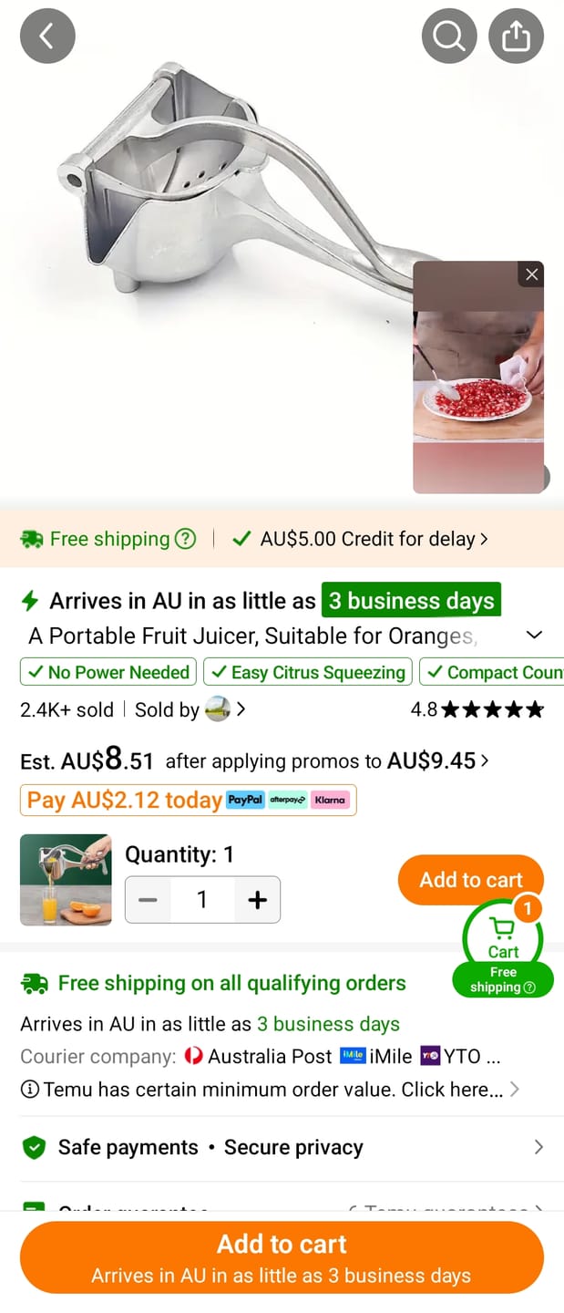 Customer photo review of Premium Manual Juice Squeezer