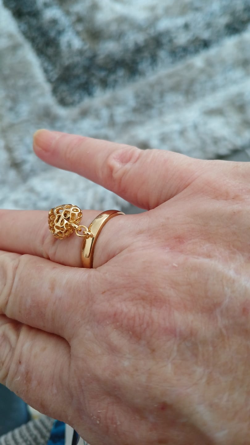 Customer photo review of Amore Angel Heart Charm Ring with Tanzanite