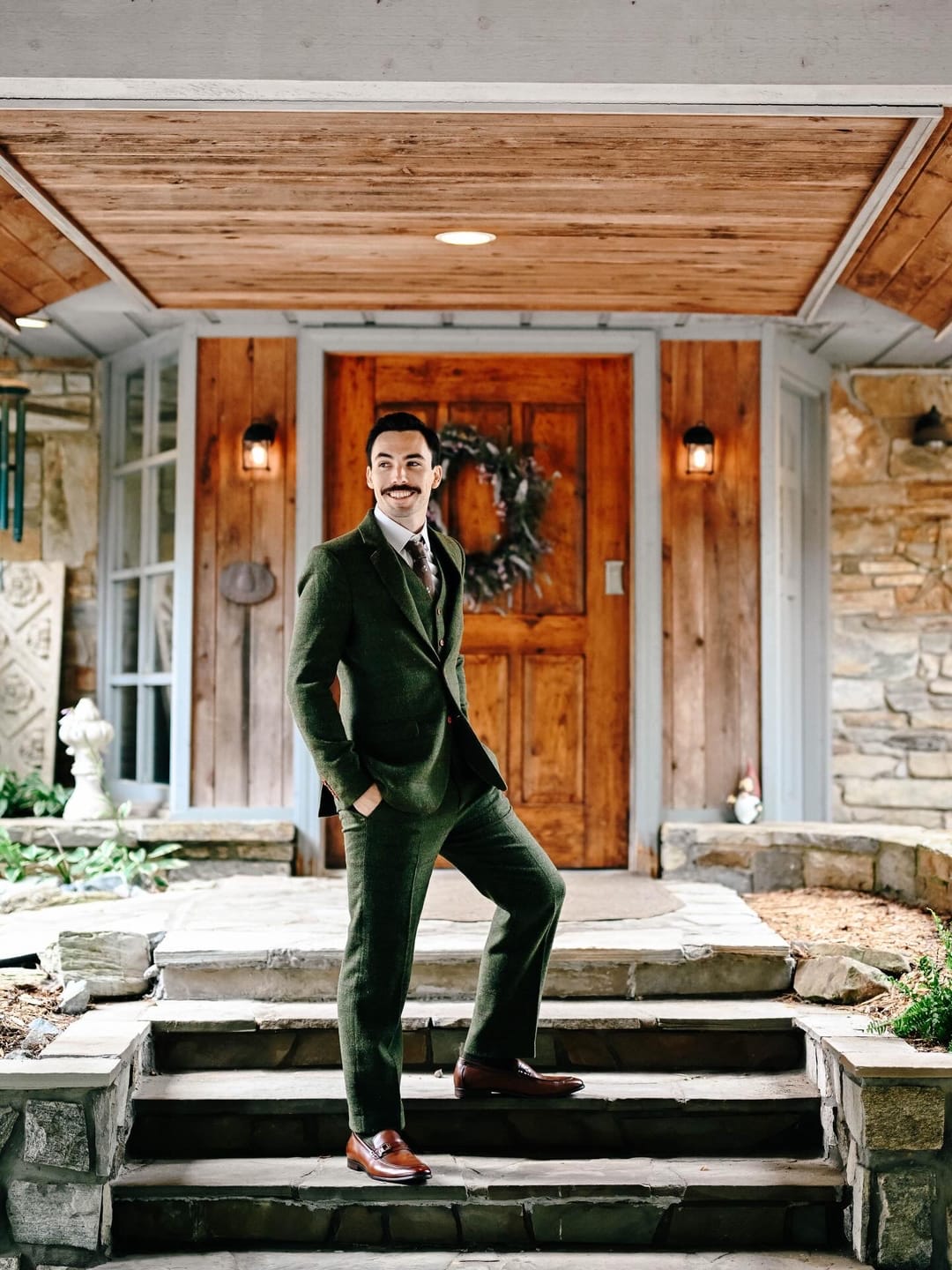 Customer photo review of Olive Green Check Tweed 3 Piece Suit