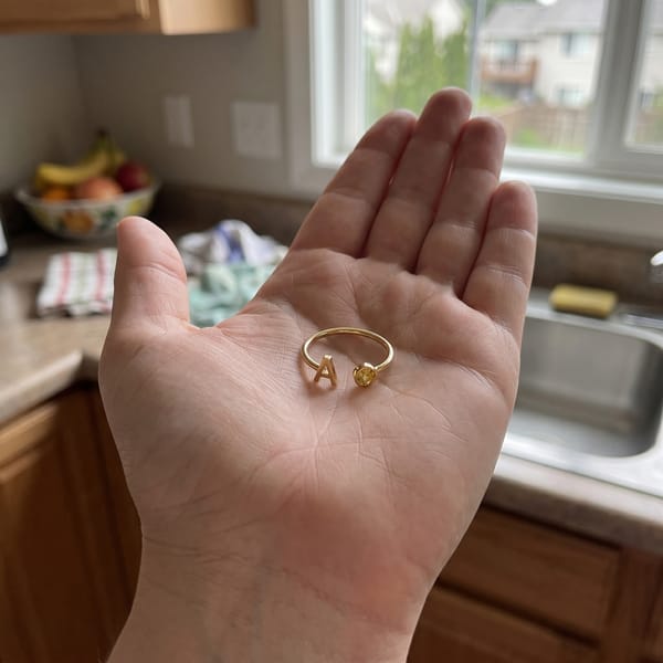 Customer photo review of Adjustable Initial  & Birthstone Ring
