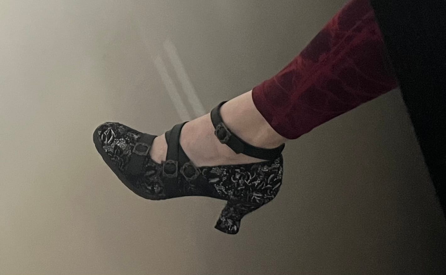 Customer photo review of Vintage Lace Buckle Heeled Pumps