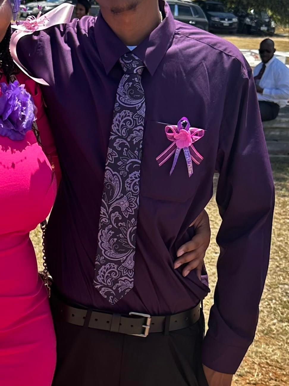 Customer photo review of Hisdern Wrinkle-resistant Purple Dress Shirt and Paisley Tie