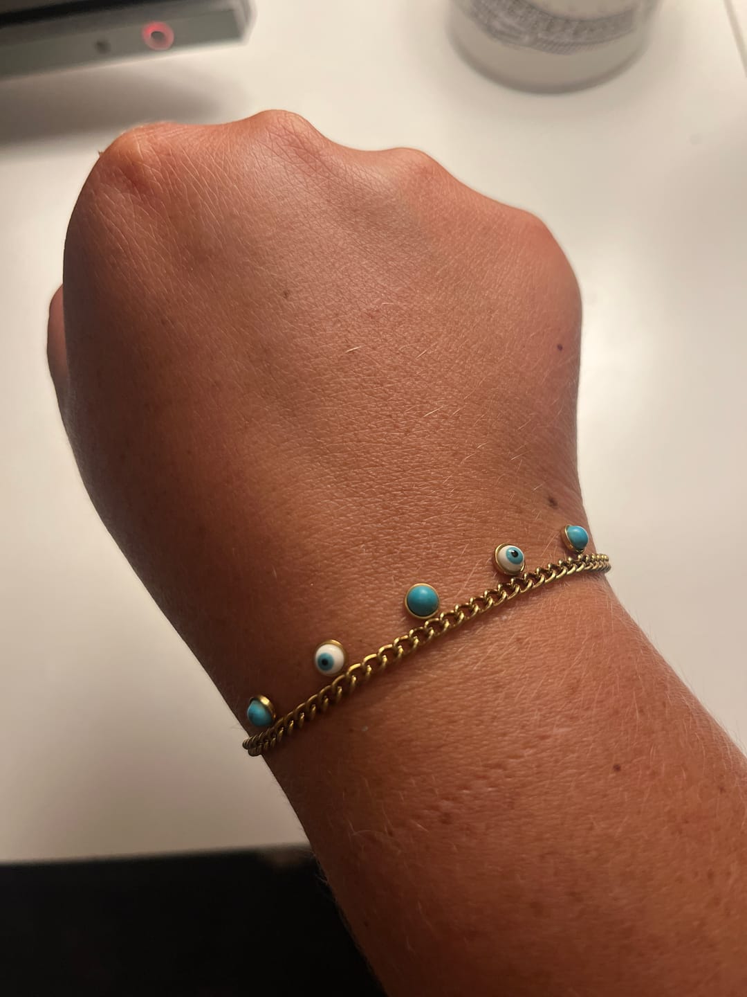 Customer photo review of Focus and Strength -  18k Evil Eye Bracelet with Turquoise