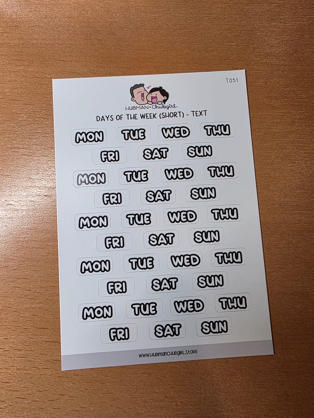 Customer photo review of Days of the Week (Short) - Text Planner Stickers (Bubble Font)