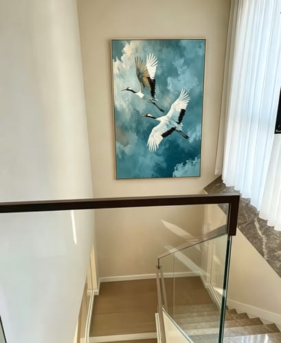Customer photo review of Mistbound Cranes-Blue Bird Painting