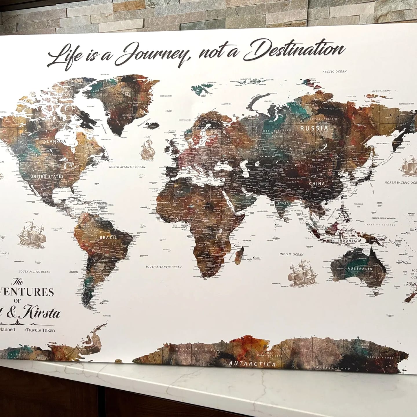 Customer photo review of Customizable Framed World Map Canvas Print – Personalized
