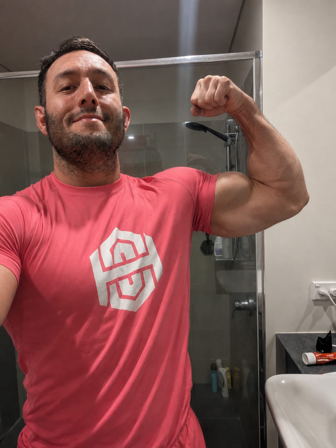 Customer photo review of Batch 01 SS BJJ Rash guard - Neon Pink