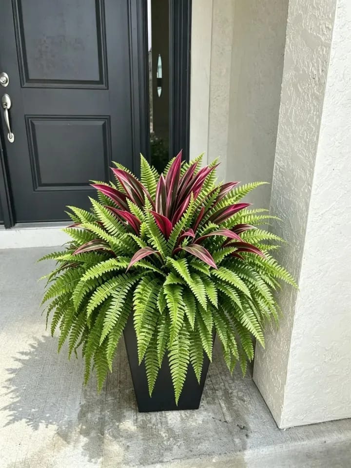 Customer photo review of 💥Summer Special🔥 48" Large UV-Resistant Artificial Fern & Red Dracaena Decorative Plants – Full, Lush & Fade-Resistant!