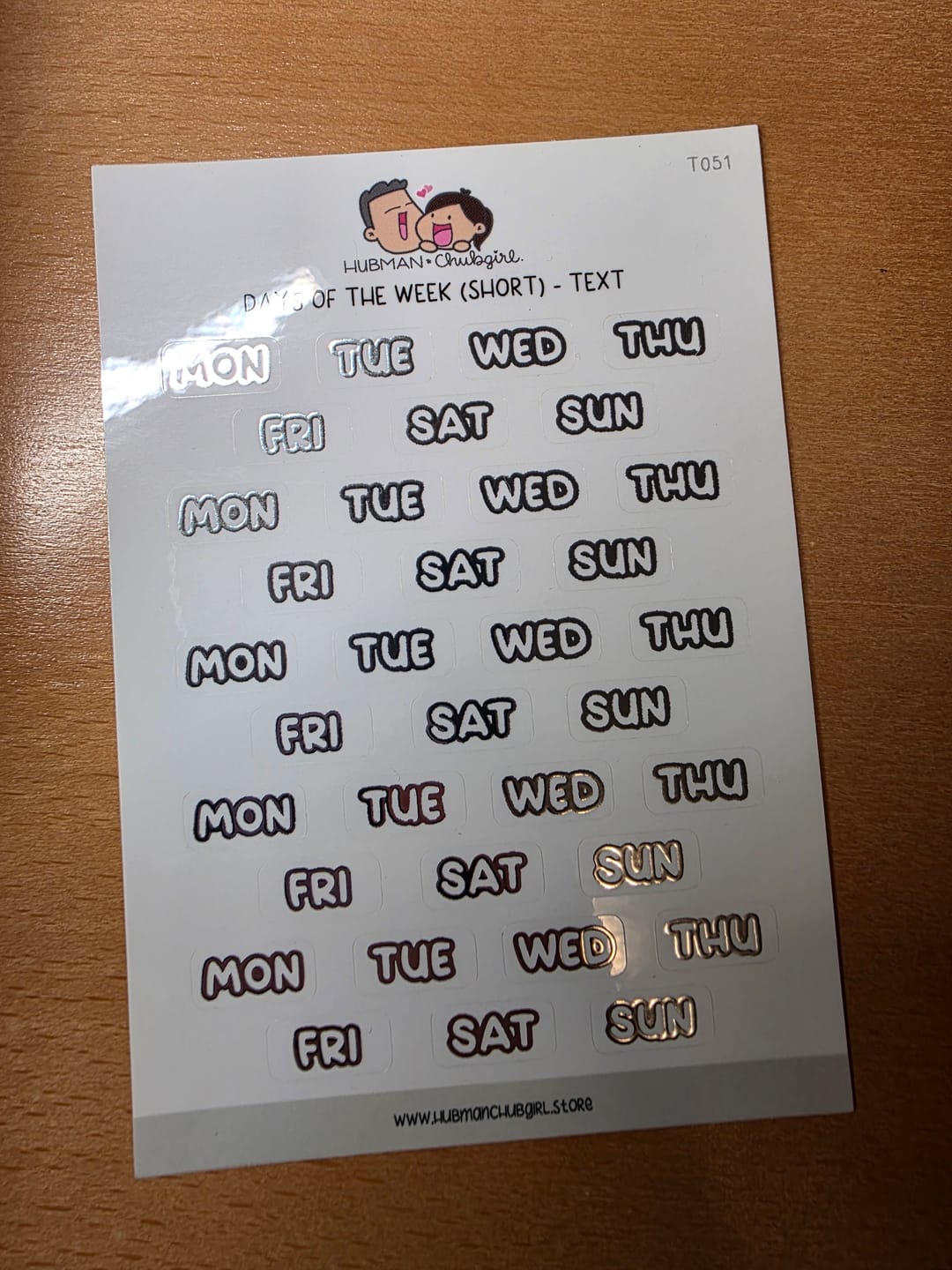Customer photo review of Days of the Week (Short) - Text Planner Stickers (Bubble Font)