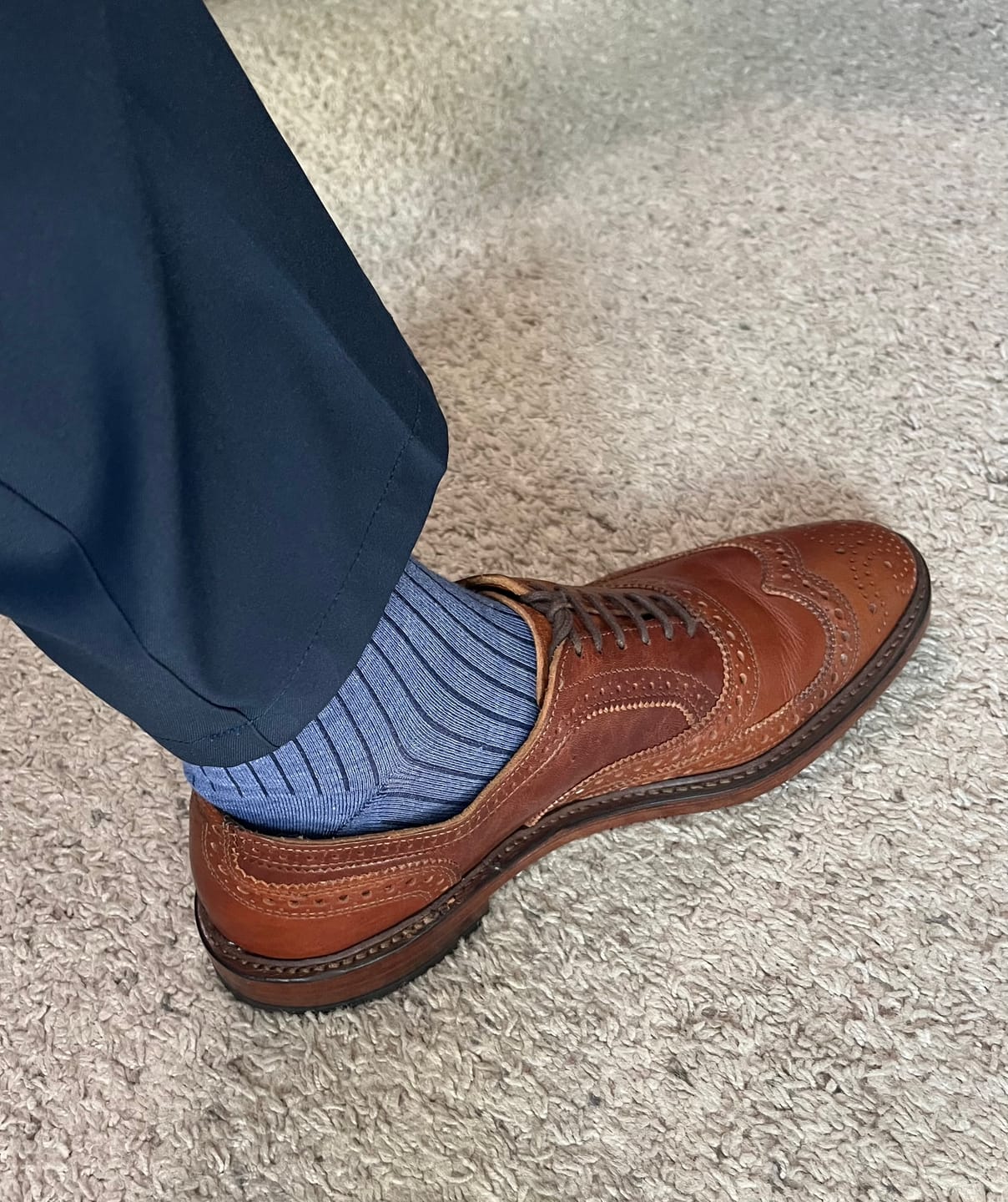 Customer photo review of Steel Blue Ribbed Solid - A Steel Blue Sock with Midnight Blue Ribs