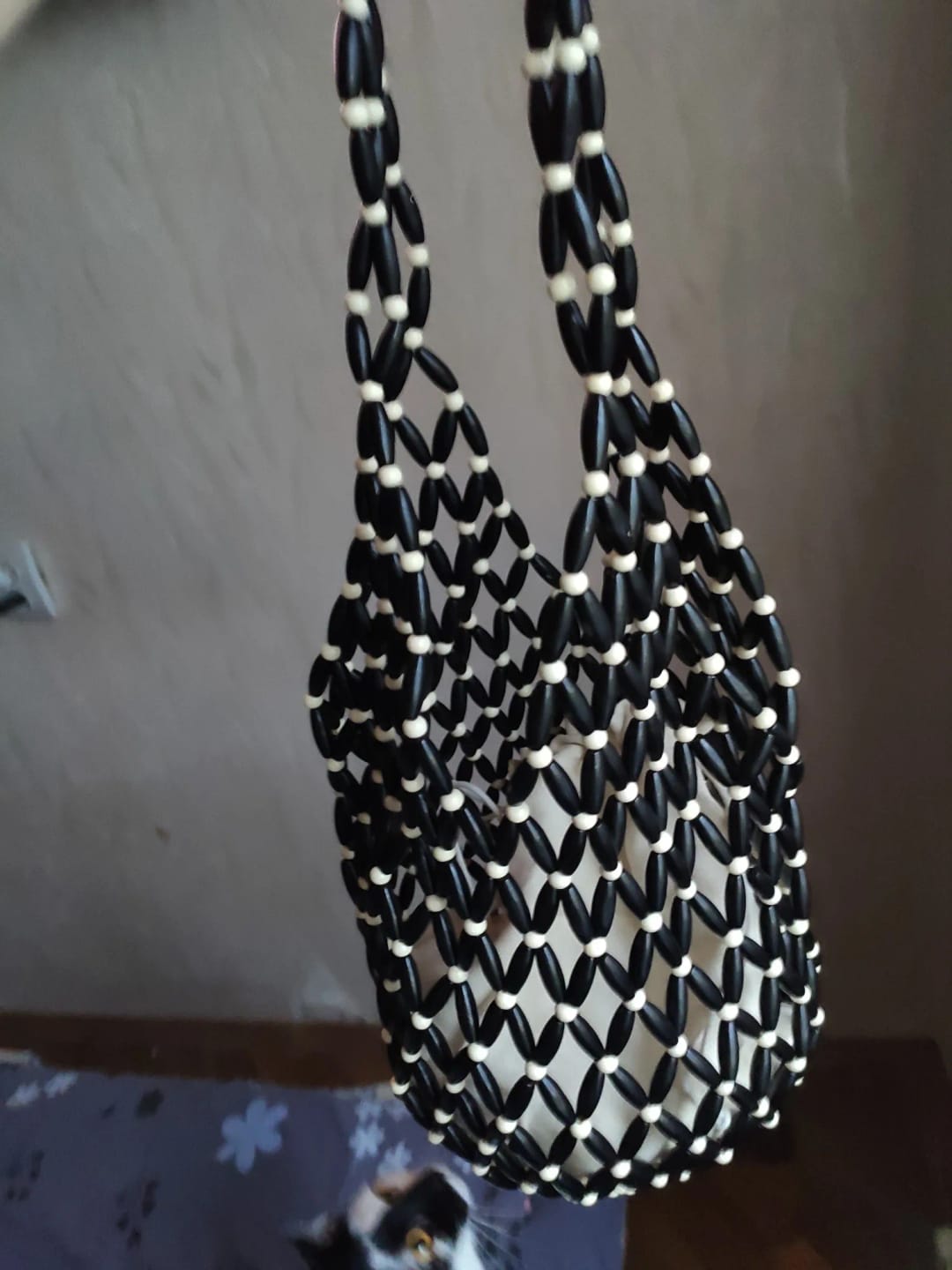 Customer photo review of Margot Woven Beaded Tote Bag