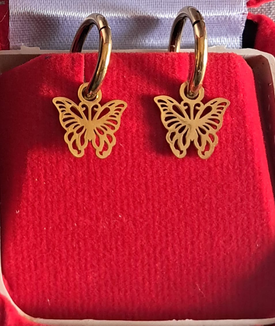 Customer photo review of Sylvia Butterfly Hoop Drop Earrings