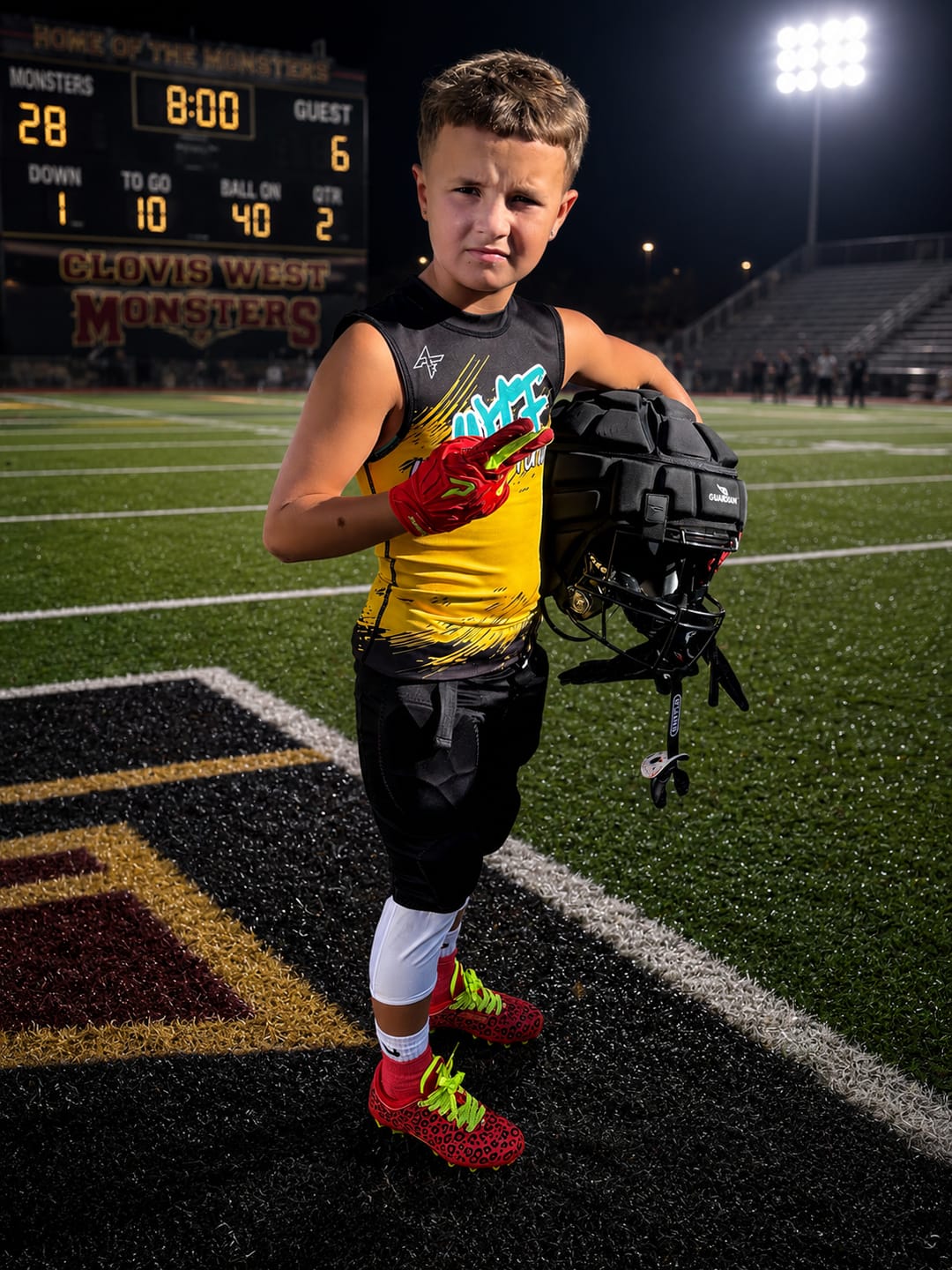 Customer photo review of Phenom Elite Quantum Carbon Football Cleats – Red Leopard