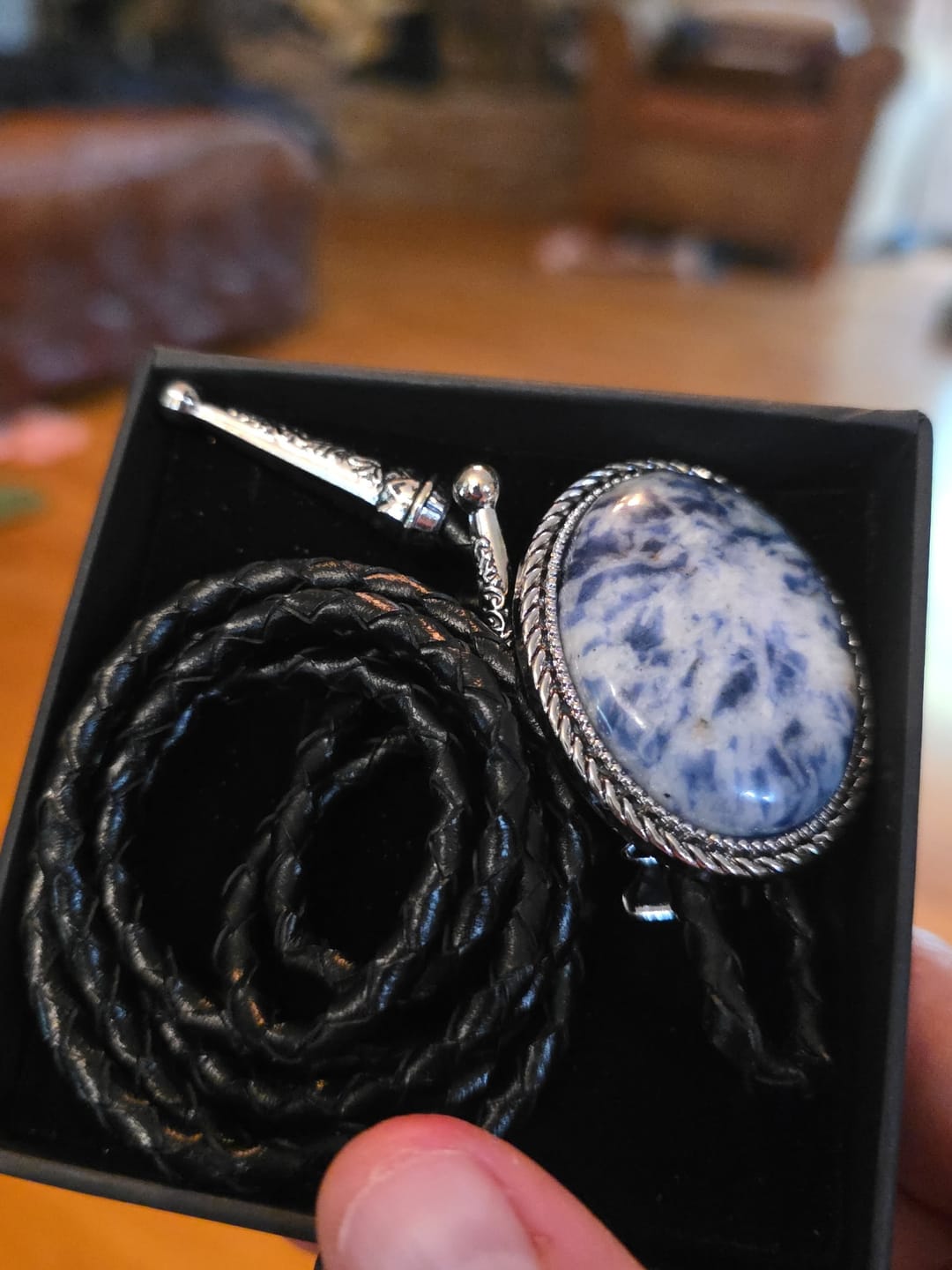 Customer photo review of The Summit -Blue and White Bolo Tie