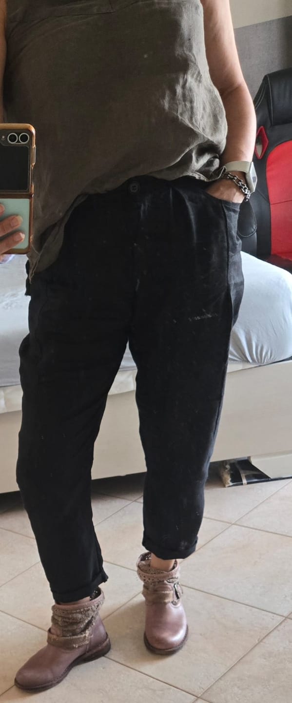 Customer photo review of Organic Linen Straight Leg Pants