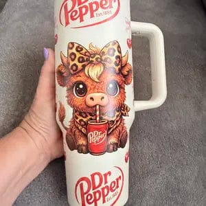 Customer photo review of Personalized Dr Pepper Highland Cow 40oz Tumbler With Handle Straw Lid Custom Name Leopard Red Bow Christmas Gingerbread Stainless Steel Insulated Mug Gift For Friends