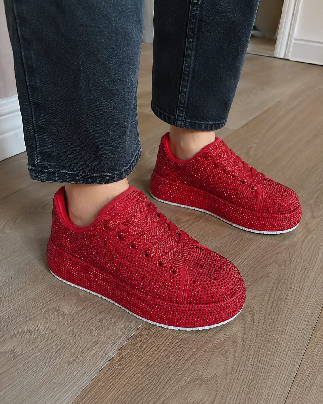 Customer photo review of Lucky Step Rhinestone Platform Sneakers