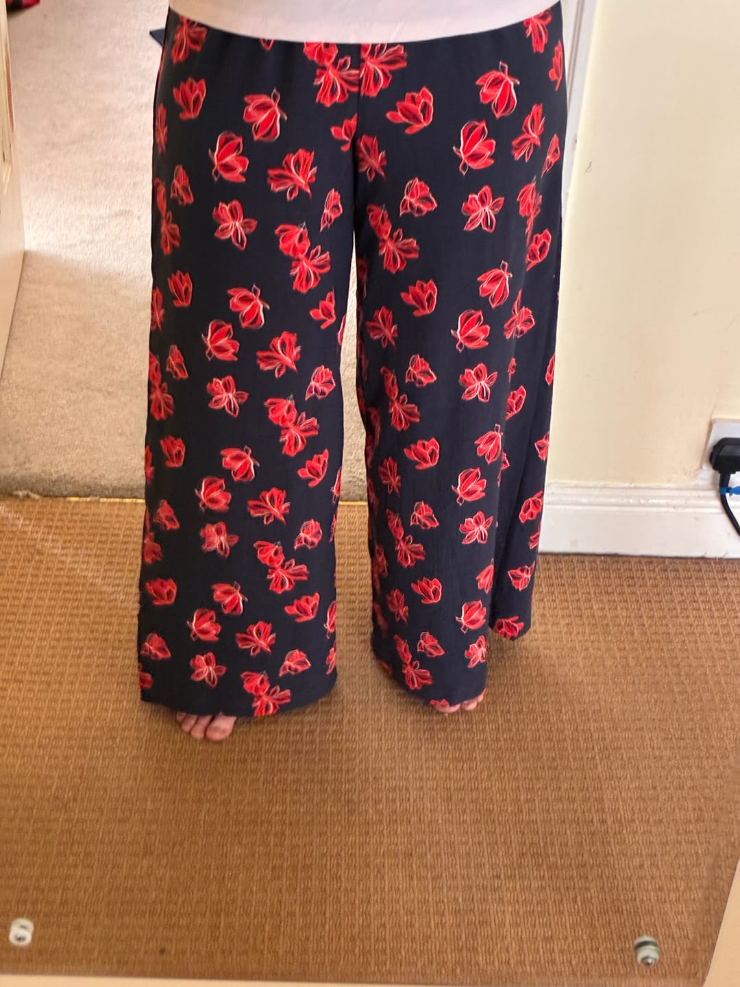Customer photo review of Red Floral on Navy Viscose Challis Fabric