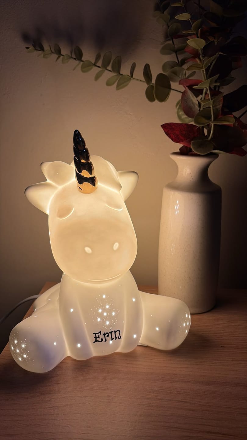 Customer photo review of Belleek Living Unicorn Luminaire
