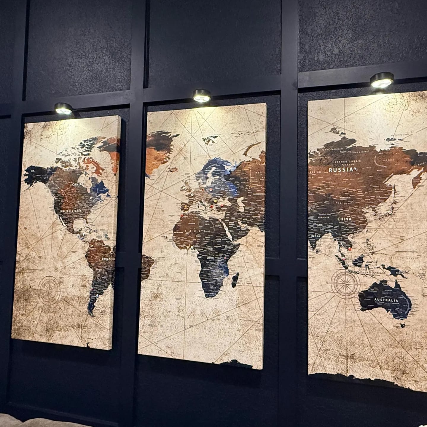 Customer photo review of World Map Wall Art – Rustic Earth Tone Canvas Print, Antique