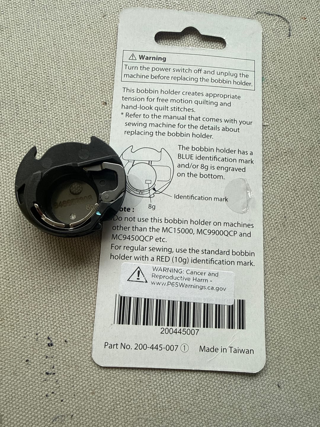 Customer photo review of Bobbin Case (Free Motion Quilting), Janome #200445007