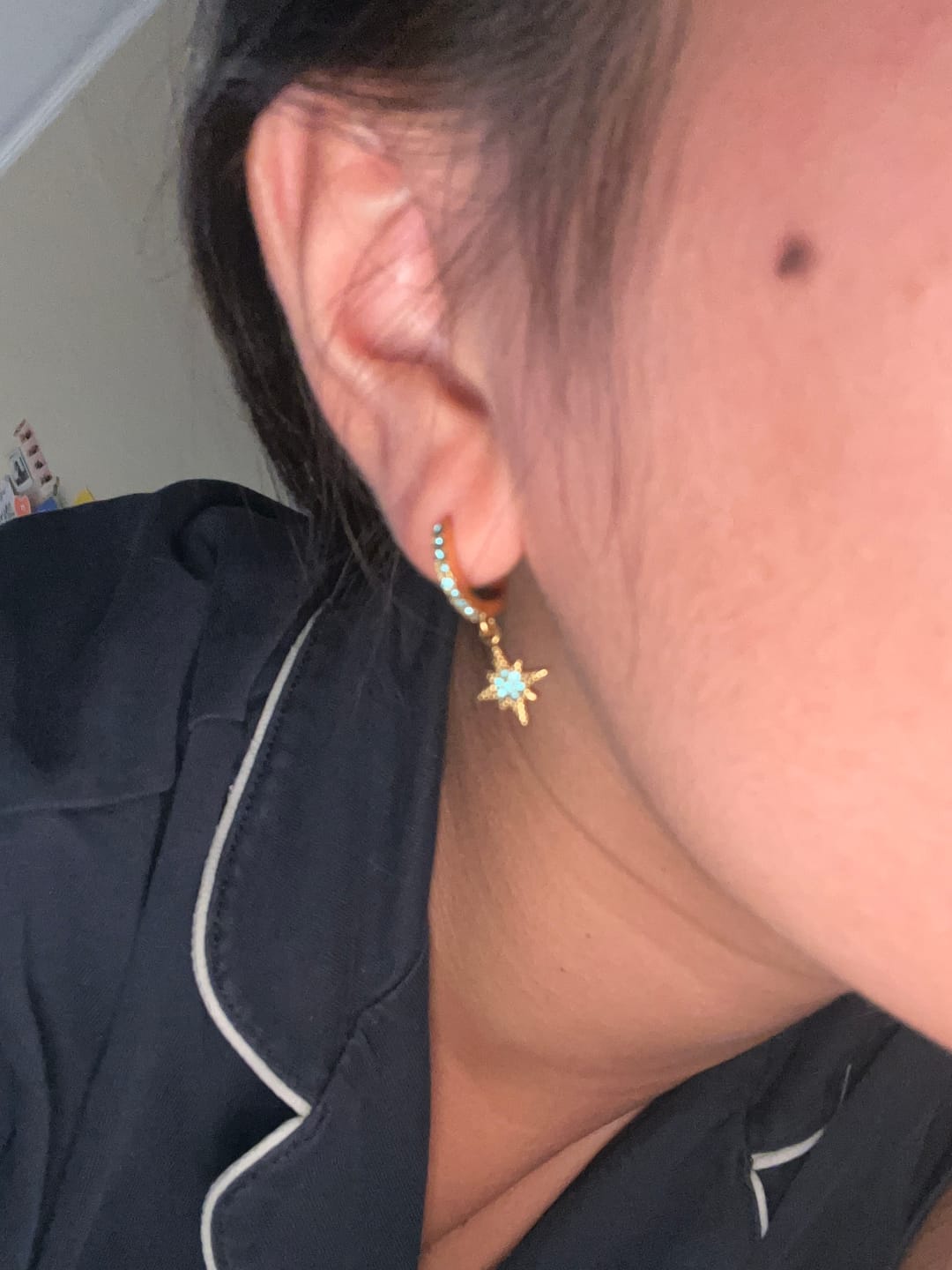 Customer photo review of Cosima Gold Turquoise Star Huggie Earrings