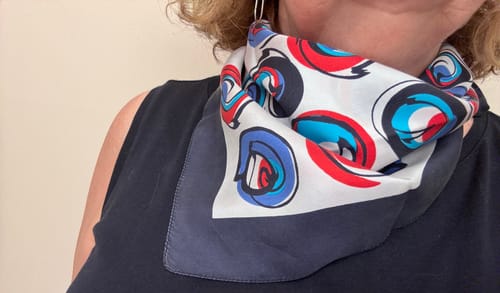 Customer photo review of Blue and Red Spotted Vintage Silk Scarf