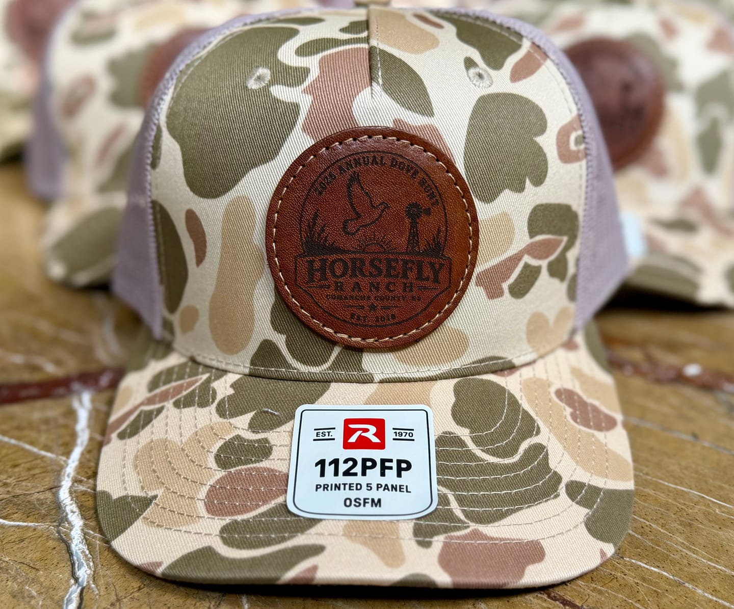 Customer photo review of Richardson 112PFP Camo Custom Leather Patch Hat