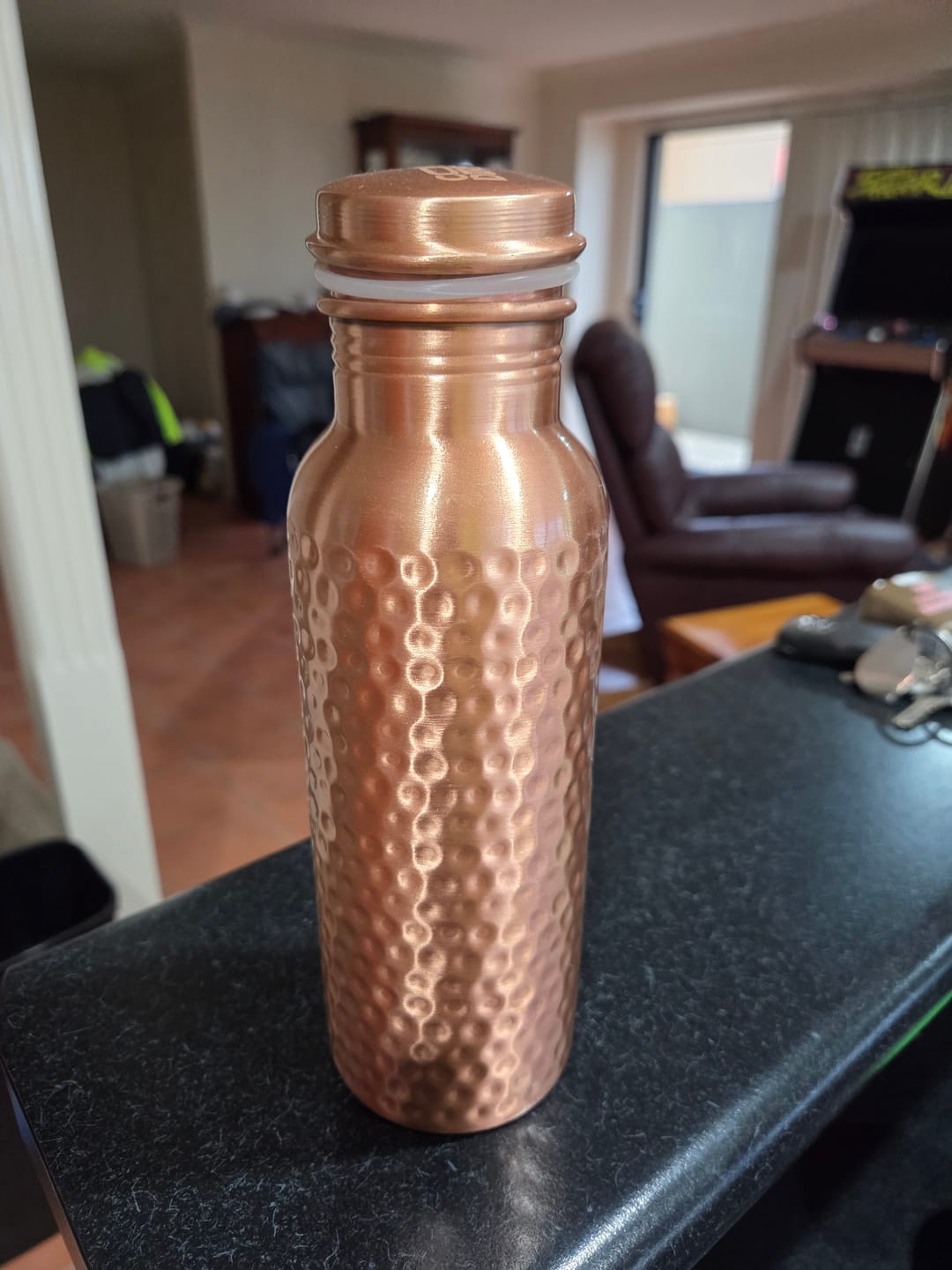 Customer photo review of Hammered Pure Copper Water Bottle