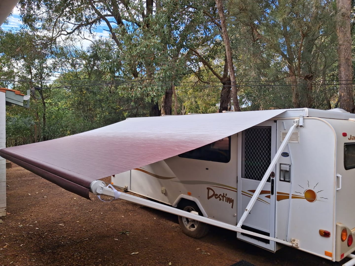 Customer photo review of Awning Replacement Vinyl - Burgundy Fade WA2005