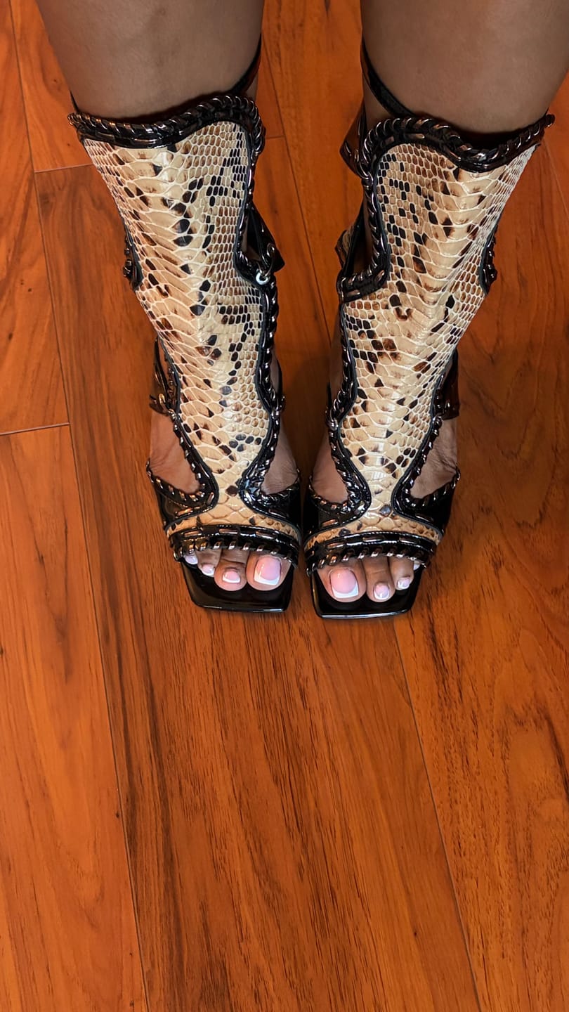 Customer photo review of INDRANI-BLACK GLADIATOR STILETTO SANDAL BOOTIE