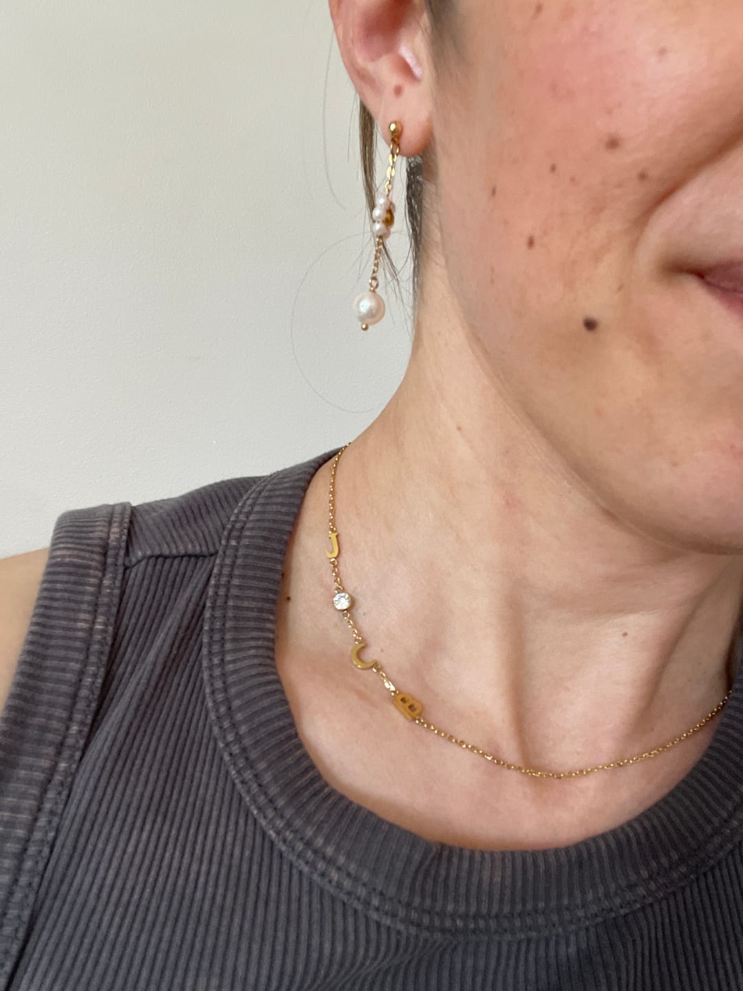Customer photo review of Sideways Initial Letter Necklace