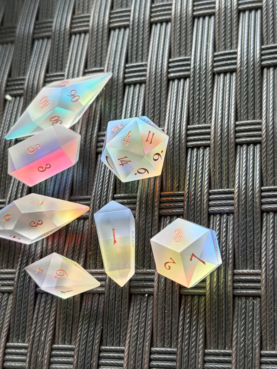 Customer photo review of URWizards D&D Frosted Prism Glass Dice Set Crystal Shape
