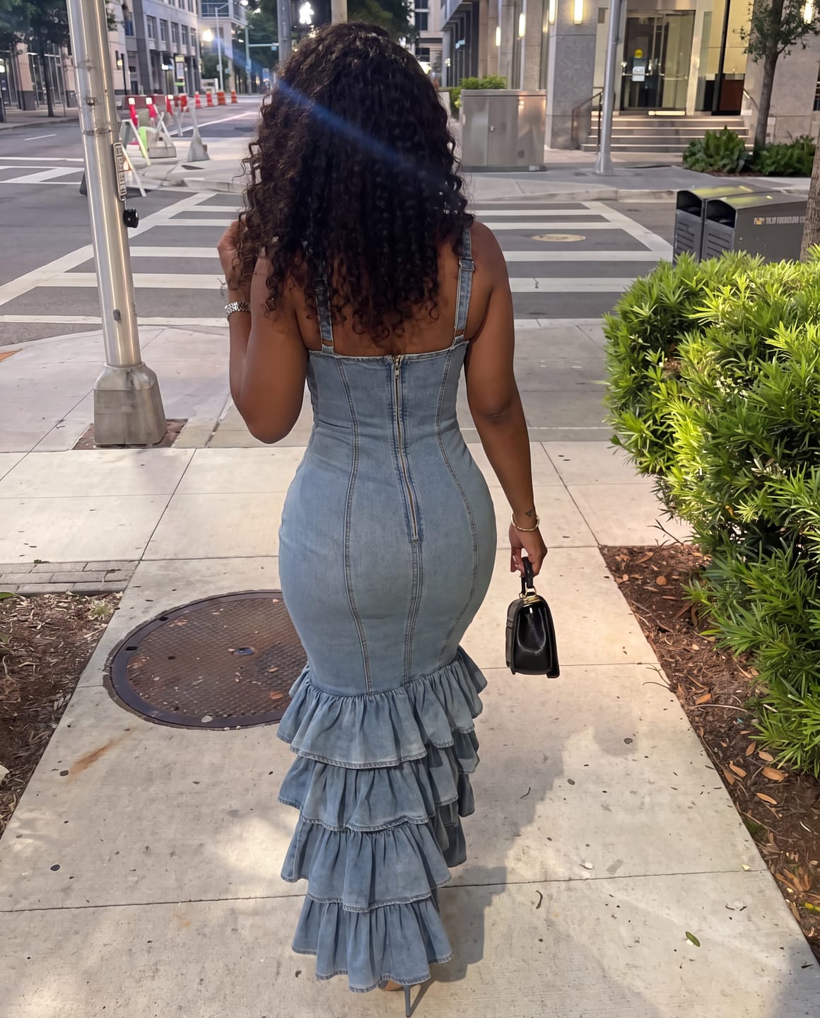 Customer photo review of Tiered Mermaid Denim Dress