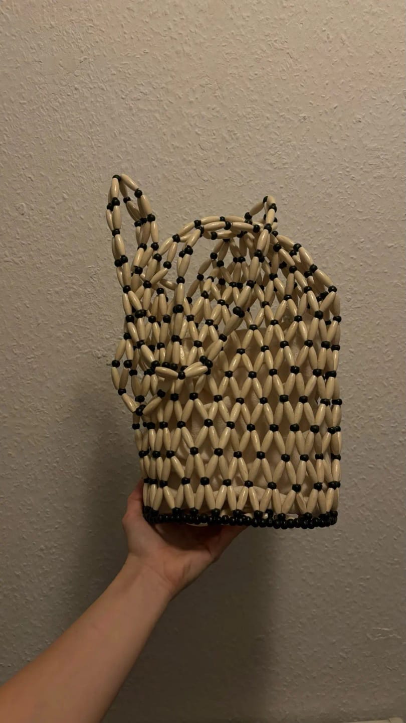 Customer photo review of Margot Woven Beaded Tote Bag