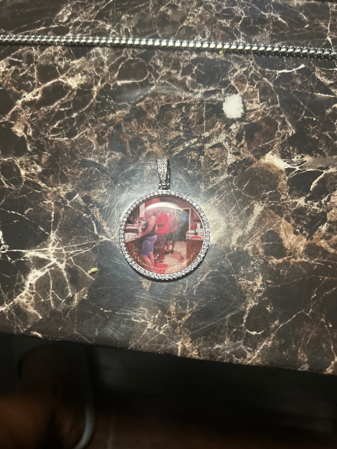 Customer photo review of 925S & VVS MOISSANITE 3D CIRCLE CUSTOM PICTURE PENDANT