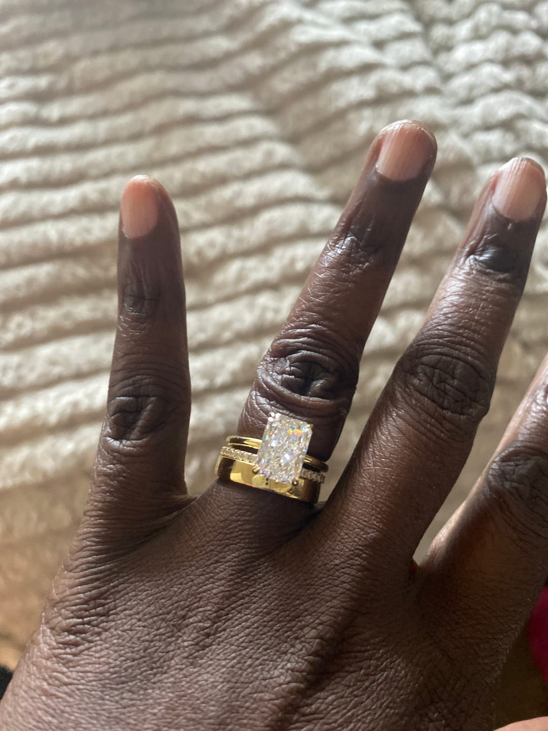 Customer photo review of Louily Classic 5.0Ct Radiant Cut 3PC Wedding Set