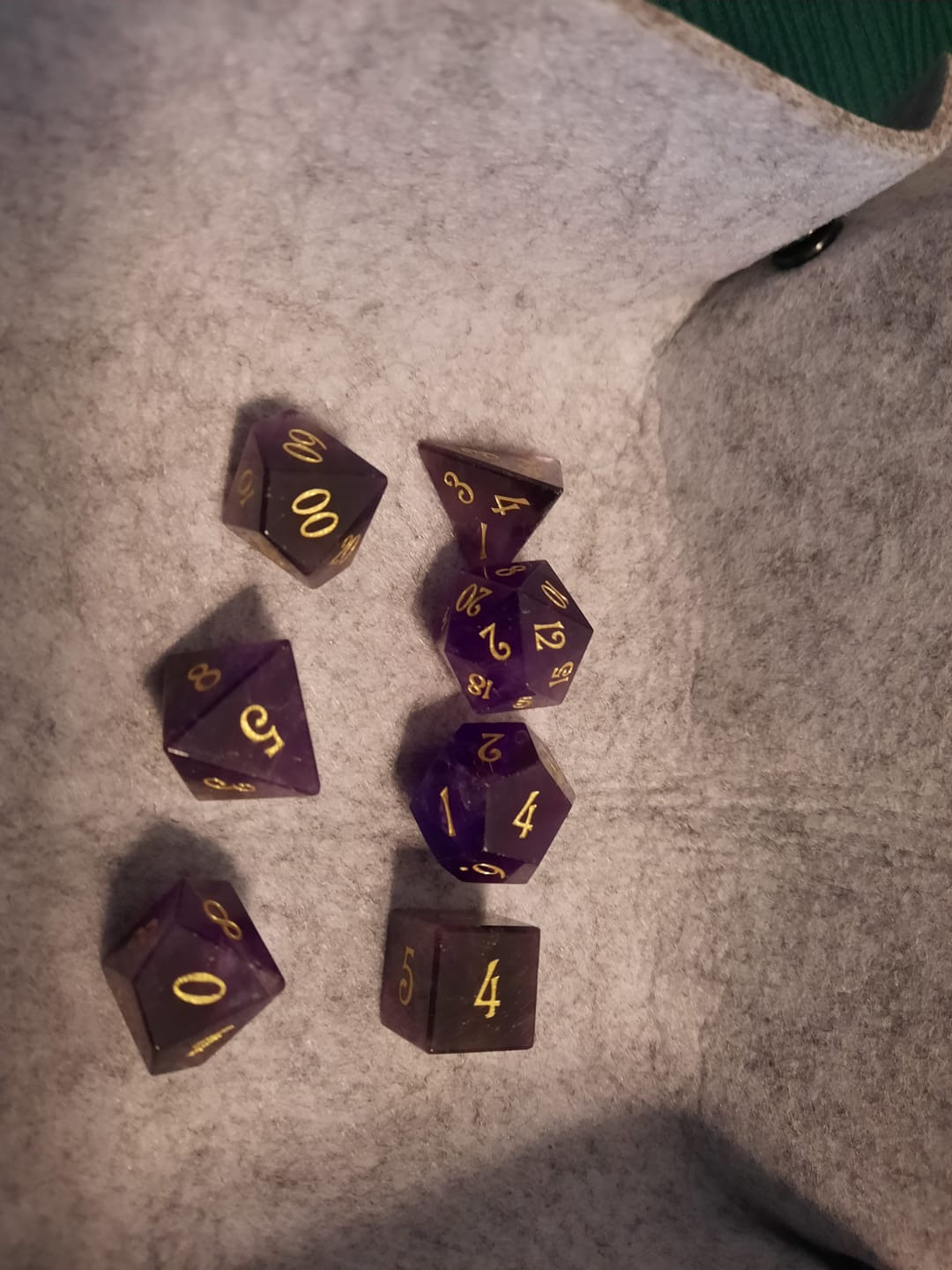 Customer photo review of URWizards D&D Amethyst Gemstone Engraved Dice Set