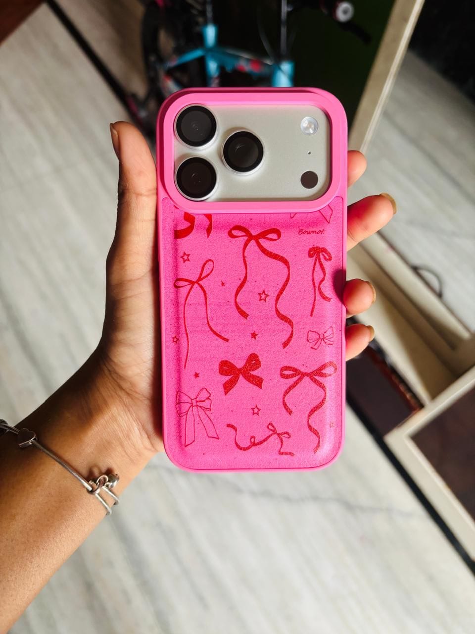 Customer photo review of Rose Bow Pink iPhone Pre-Order Case